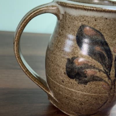 5” ROCKDALE Union Stoneware Salt Glazed Pitcher Brown Gray W Blue Floral Desig - Thumbnail 9