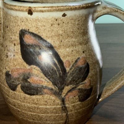 5” ROCKDALE Union Stoneware Salt Glazed Pitcher Brown Gray W Blue Floral Desig - Thumbnail 2