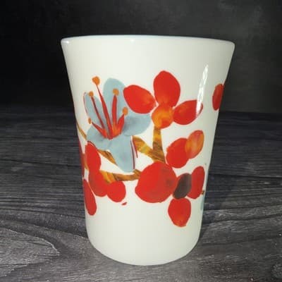 Starbucks 2008 CHERRY BLOSSOM Mug Cup Blue & Red Flower ceramic Micro Dish 12 oz - Thumbnail 2