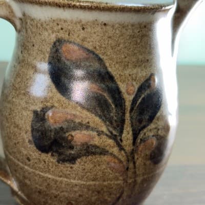 5” ROCKDALE Union Stoneware Salt Glazed Pitcher Brown Gray W Blue Floral Desig - Thumbnail 8