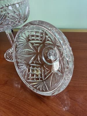 Vintage Tall Cut Crystal Pedestal Covered Candy Dish American Brilliant - Thumbnail 9