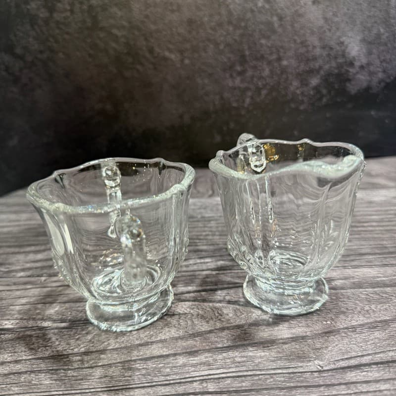 Vintage Fostoria Baroque Clear Individual Sugar and Creamer Set Manganese Glass - Thumbnail 2
