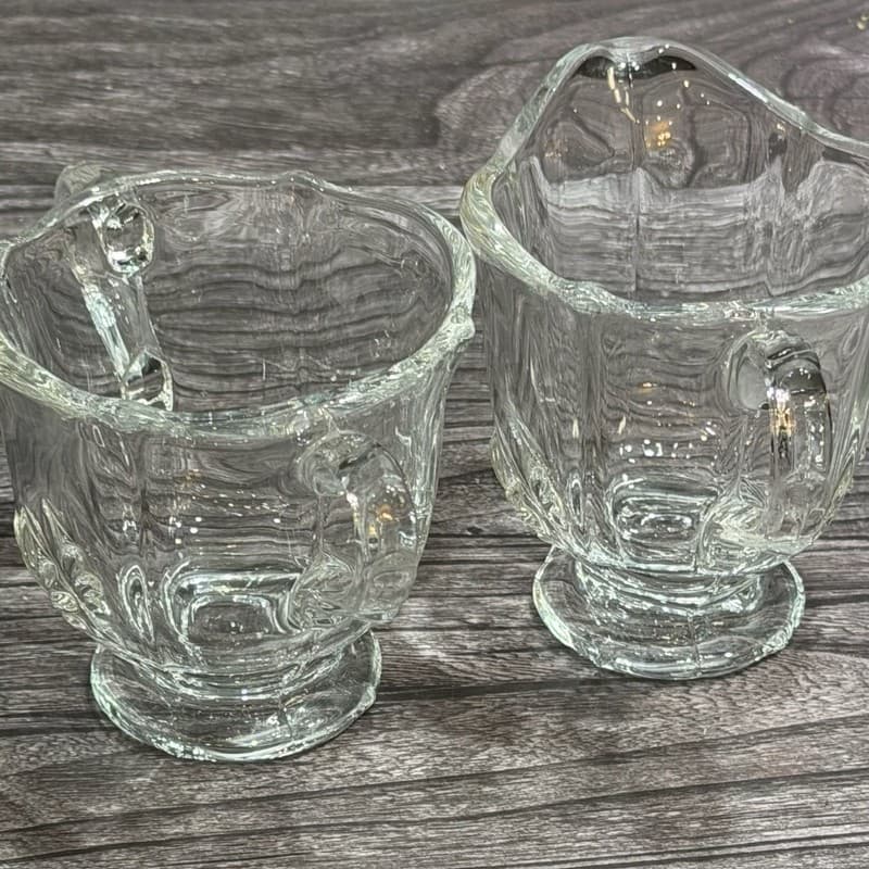 Vintage Fostoria Baroque Clear Individual Sugar and Creamer Set Manganese Glass - Thumbnail 7