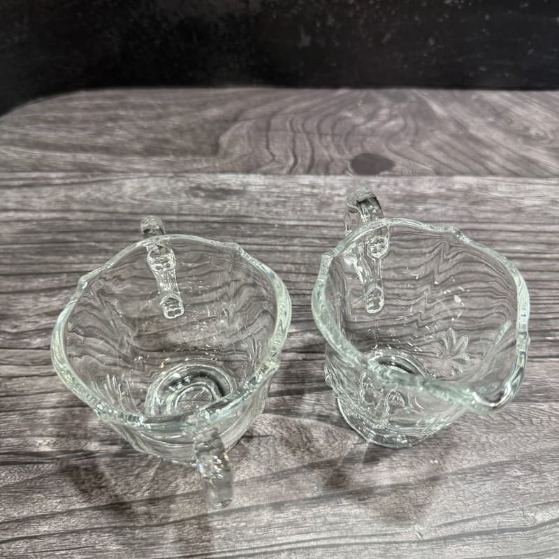 Vintage Fostoria Baroque Clear Individual Sugar and Creamer Set Manganese Glass - Thumbnail 5