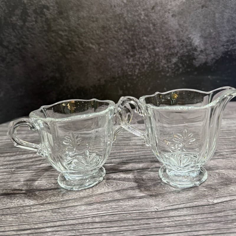 Vintage Fostoria Baroque Clear Individual Sugar and Creamer Set Manganese Glass