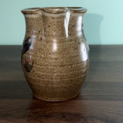 5” ROCKDALE Union Stoneware Salt Glazed Pitcher Brown Gray W Blue Floral Desig - Thumbnail 6