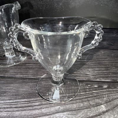 Imperial Candlewick Clear Glass Creamer & Sugar Set on Pedestal Elegant Glass - Thumbnail 6