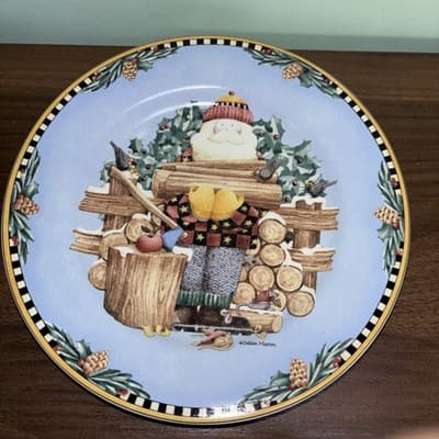 Set Of 8 Sakura 1998 Debbie Mumm Woodland Santa 8" Salad Dessert Salad Plates - Thumbnail 3