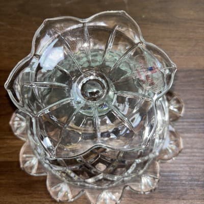 Vintage Polonia 24% Lead Crystal Candy Dish Rings Clear Scalloped Edge Pedestal - Thumbnail 11