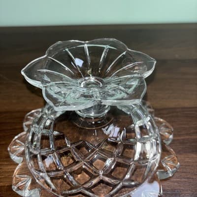 Vintage Polonia 24% Lead Crystal Candy Dish Rings Clear Scalloped Edge Pedestal - Thumbnail 10