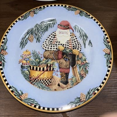 Set Of 8 Sakura 1998 Debbie Mumm Woodland Santa 8" Salad Dessert Salad Plates - Thumbnail 5