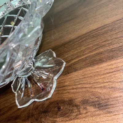 Vintage Polonia 24% Lead Crystal Candy Dish Rings Clear Scalloped Edge Pedestal - Thumbnail 6
