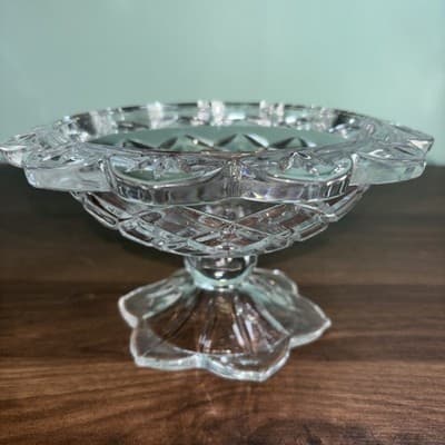 Vintage Polonia 24% Lead Crystal Candy Dish Rings Clear Scalloped Edge Pedestal - Thumbnail 9