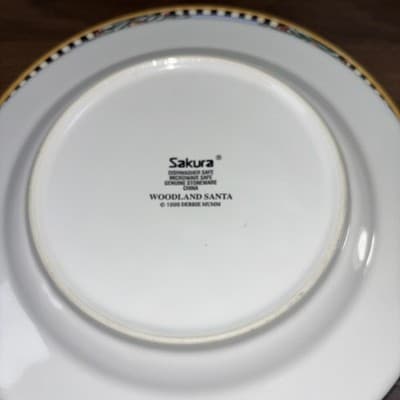 Set Of 8 Sakura 1998 Debbie Mumm Woodland Santa 8" Salad Dessert Salad Plates - Thumbnail 6