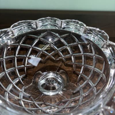 Vintage Polonia 24% Lead Crystal Candy Dish Rings Clear Scalloped Edge Pedestal - Thumbnail 4