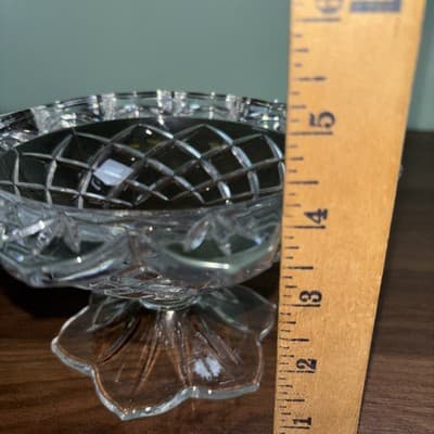 Vintage Polonia 24% Lead Crystal Candy Dish Rings Clear Scalloped Edge Pedestal - Thumbnail 12