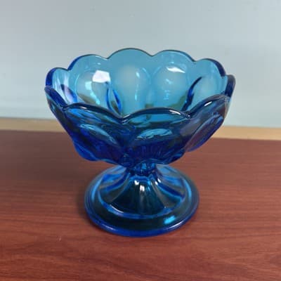 LE Smith Blue Glass Manganese Compote Scalloped Edge - Thumbnail 4