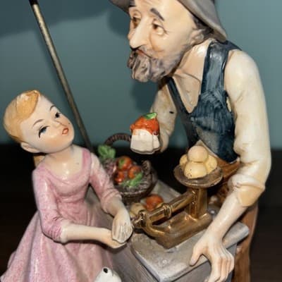 Norleans Porcelain Large Figurine Hand Painted Apple Sales Cart Umbrella Vintage - Thumbnail 5