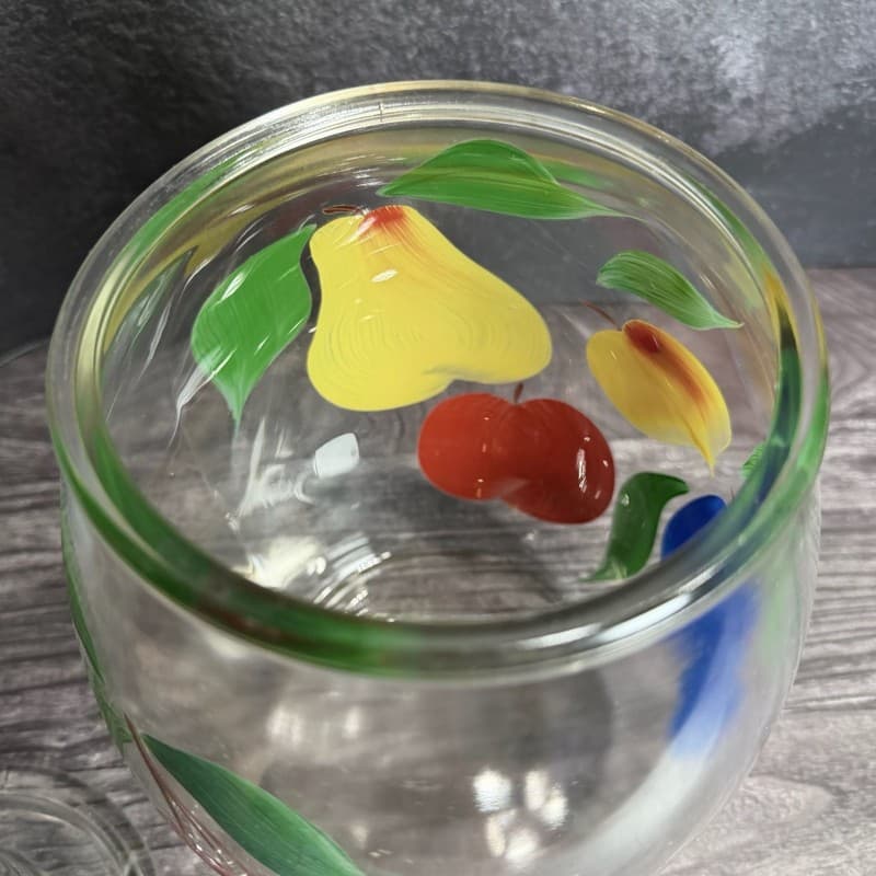 Vintage Hand-Painted Fruit Glass Canister Cookie Jar with Lid Kitchenware - Thumbnail 5