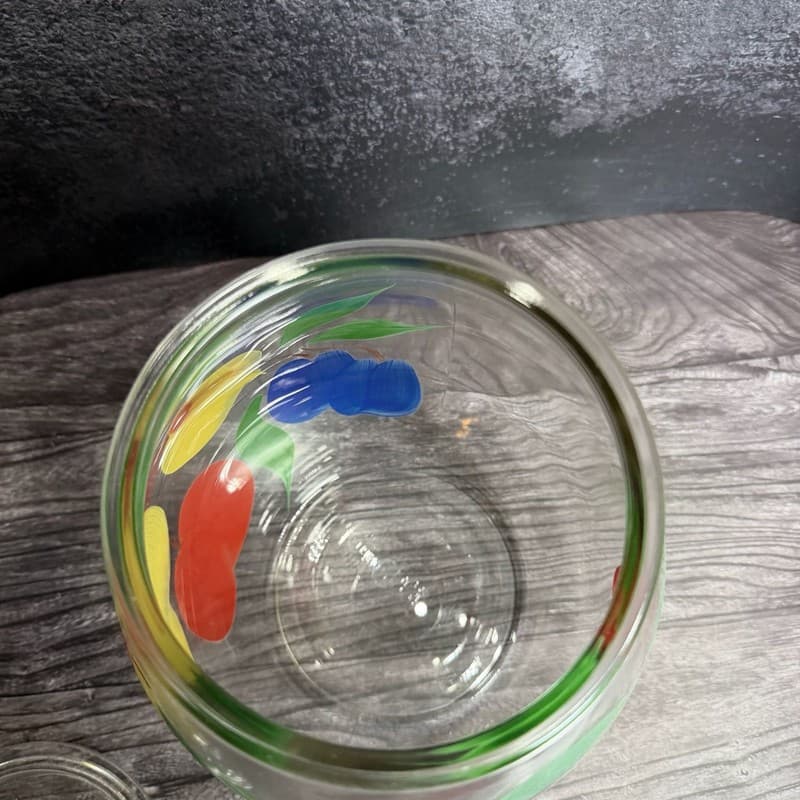 Vintage Hand-Painted Fruit Glass Canister Cookie Jar with Lid Kitchenware - Thumbnail 11