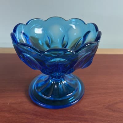 LE Smith Blue Glass Manganese Compote Scalloped Edge - Thumbnail 5