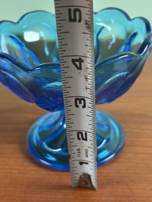 LE Smith Blue Glass Manganese Compote Scalloped Edge - Thumbnail 9
