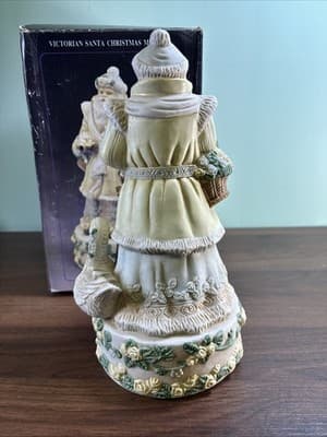 Victorian VTG Santa Claus Music Box Figurine Swan Roses Plays White Christmas - Thumbnail 4