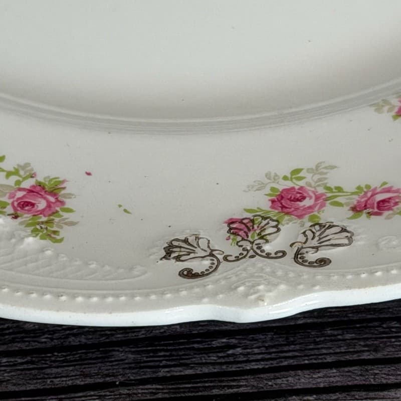 Wood & Son England Royal Semi-Porcelain Pink Rose 9" Scalloped Dinner Plate - Thumbnail 3