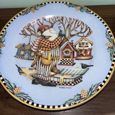 Set Of 8 Sakura 1998 Debbie Mumm Woodland Santa 8" Salad Dessert Salad Plates - Thumbnail 2