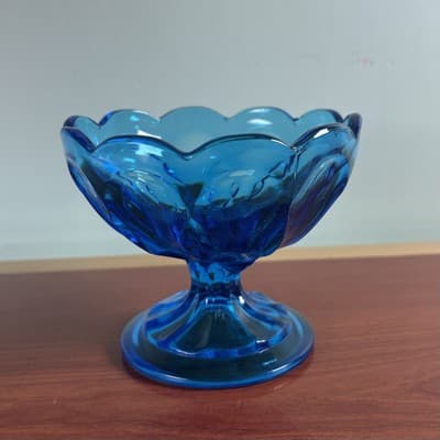 LE Smith Blue Glass Manganese Compote Scalloped Edge - Thumbnail 2