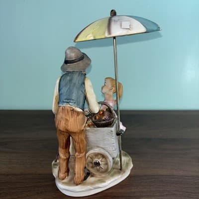 Norleans Porcelain Large Figurine Hand Painted Apple Sales Cart Umbrella Vintage - Thumbnail 9