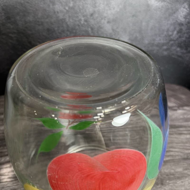 Vintage Hand-Painted Fruit Glass Canister Cookie Jar with Lid Kitchenware - Thumbnail 10