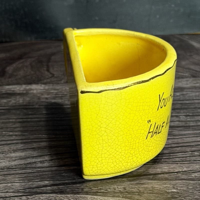 Vintage Yellow Novelty "You Asked For Half A Cup Of Coffee" Ceramic Half Mug - Thumbnail 5