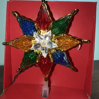 Vtg Christmas Tree Topper Star Ornament Multi Color Double Sided Tested Lighted