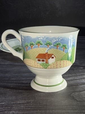 Sangostone Footed Coffee Cup & Saucer Country Cottage (3645) Set Of 2 - Thumbnail 12