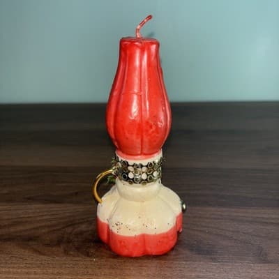 Vintage Red Lantern Christmas Candle – Made in Hong Kong Holiday Decor 6" - Thumbnail 5
