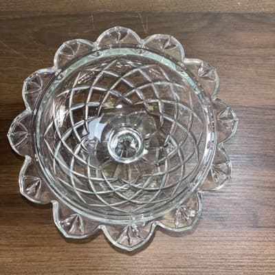 Vintage Polonia 24% Lead Crystal Candy Dish Rings Clear Scalloped Edge Pedestal - Thumbnail 3