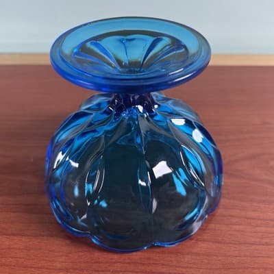 LE Smith Blue Glass Manganese Compote Scalloped Edge - Thumbnail 6