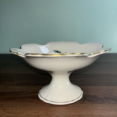 Pickard China Ravenswood Christmas Holly Dinner Serving 6” Candy Dish Gold Tri - Thumbnail 2