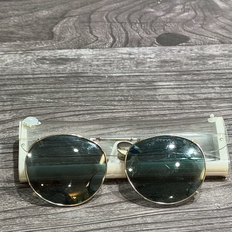 Solar Shield Rectangular 54mm Clip-On Sunglasses - Gold Tone Frame