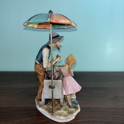 Norleans Porcelain Large Figurine Hand Painted Apple Sales Cart Umbrella Vintage - Thumbnail 8