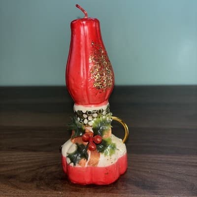 Vintage Red Lantern Christmas Candle – Made in Hong Kong Holiday Decor 6" - Thumbnail 2