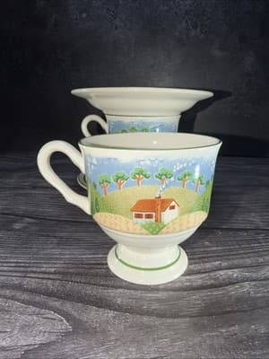 Sangostone Footed Coffee Cup & Saucer Country Cottage (3645) Set Of 2 - Thumbnail 3