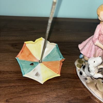 Norleans Porcelain Large Figurine Hand Painted Apple Sales Cart Umbrella Vintage - Thumbnail 12