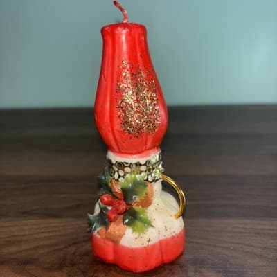 Vintage Red Lantern Christmas Candle – Made in Hong Kong Holiday Decor 6"