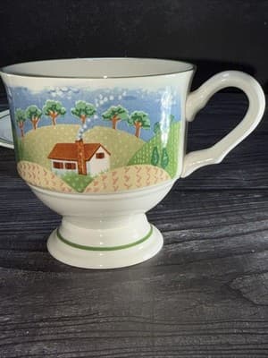 Sangostone Footed Coffee Cup & Saucer Country Cottage (3645) Set Of 2 - Thumbnail 14
