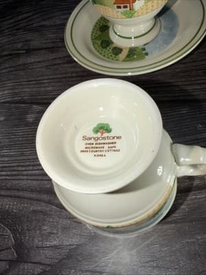 Sangostone Footed Coffee Cup & Saucer Country Cottage (3645) Set Of 2 - Thumbnail 8