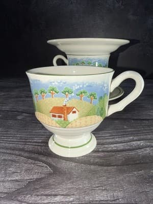 Sangostone Footed Coffee Cup & Saucer Country Cottage (3645) Set Of 2 - Thumbnail 5