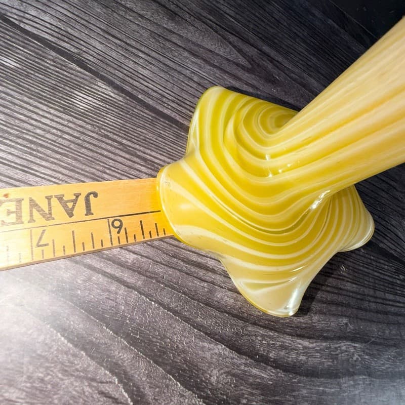 Vintage Hand Blown Canary Yellow and White Striped Ruffled Art Glass Vase - Thumbnail 9