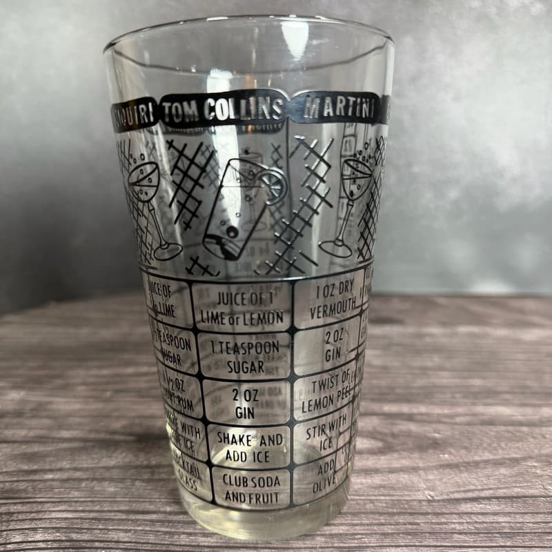 Vintage Mid-Century Federal Glass Cocktail Recipe Mixing Glass Black Graphics - Thumbnail 7